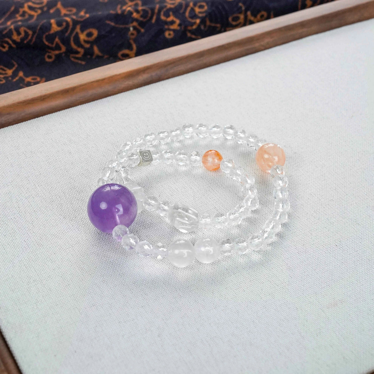 Lavender Amethyst Clear Quartz Fanta Rose Quartz Smiley Charm Bracelet - Joy, Calm & Love
