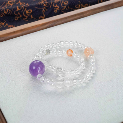 Lavender Amethyst Clear Quartz Fanta Rose Quartz Smiley Charm Bracelet - Joy, Calm & Love
