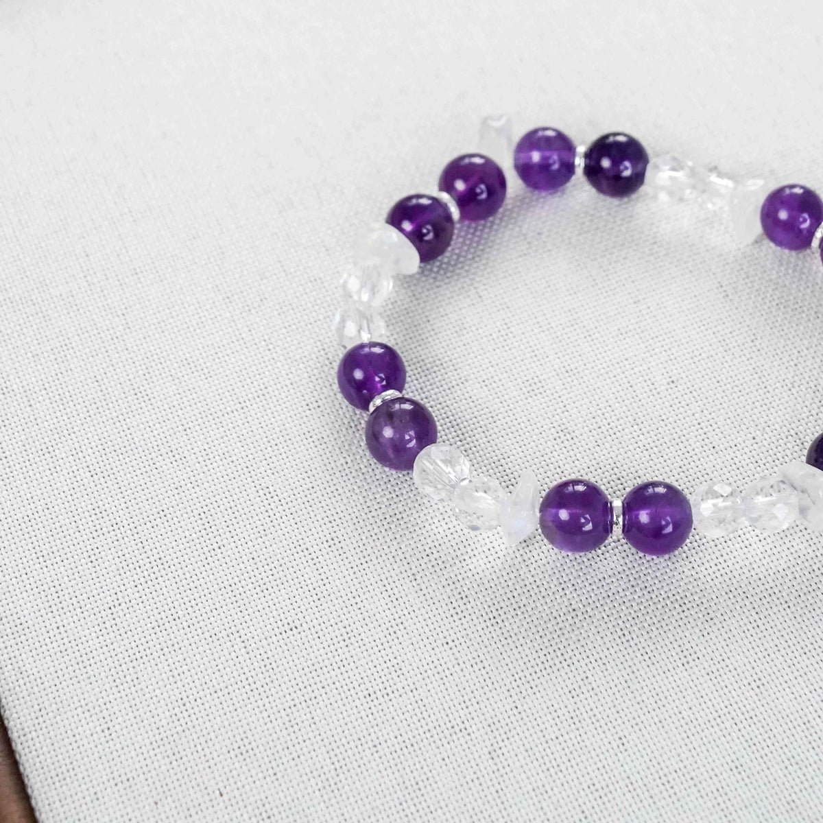 Amethyst Theme Bracelet with Clear Quartz & Moonstone - Spiritual Growth & Intuition