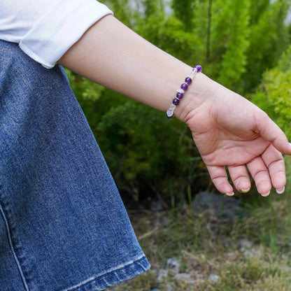 Amethyst Theme Bracelet with Clear Quartz & Moonstone - Spiritual Growth & Intuition