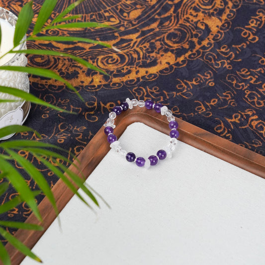 Amethyst Theme Bracelet with Clear Quartz & Moonstone - Spiritual Growth & Intuition