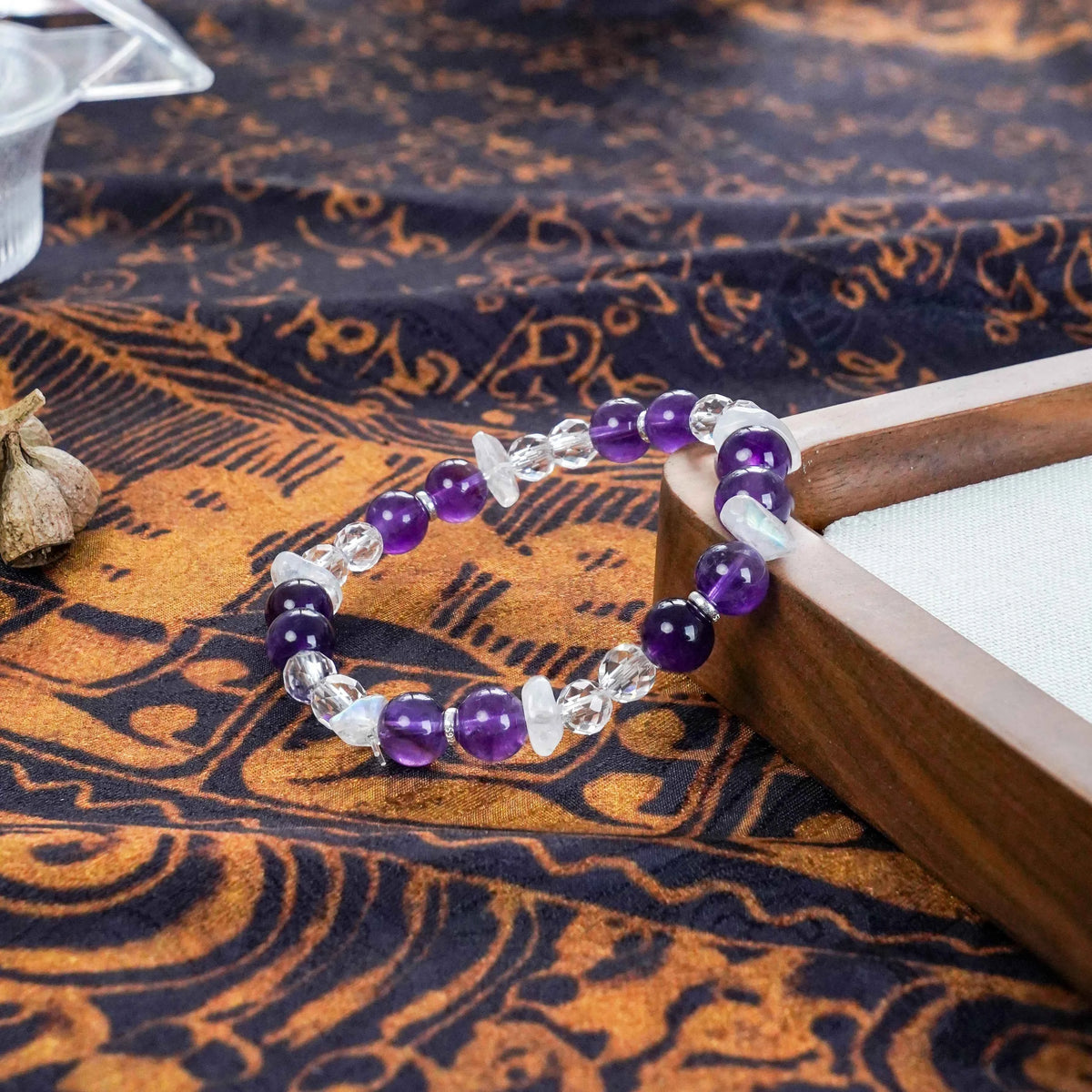 Amethyst, Clear Quartz & Moonstone Bracelet