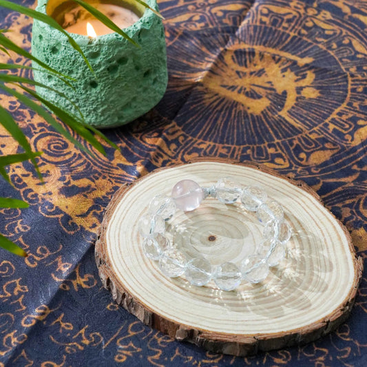 Faceted Clear Quartz Bracelet with Rose Quartz & Zircon Charm - Amplify Love, Clarity & Positive Energy