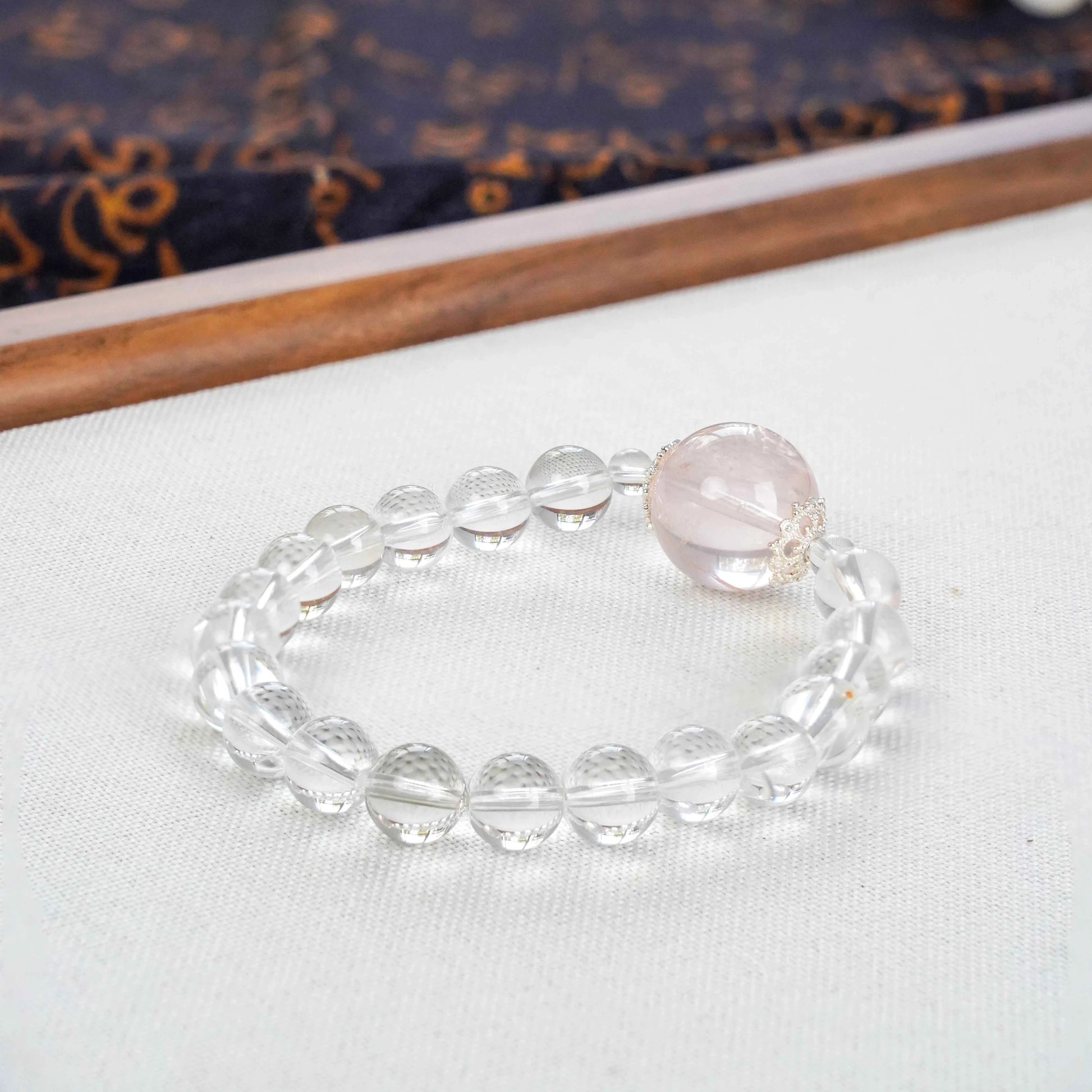 Faceted Clear Quartz Bracelet with Rose Quartz & Zircon Charm - Amplify Love, Clarity & Positive Energy