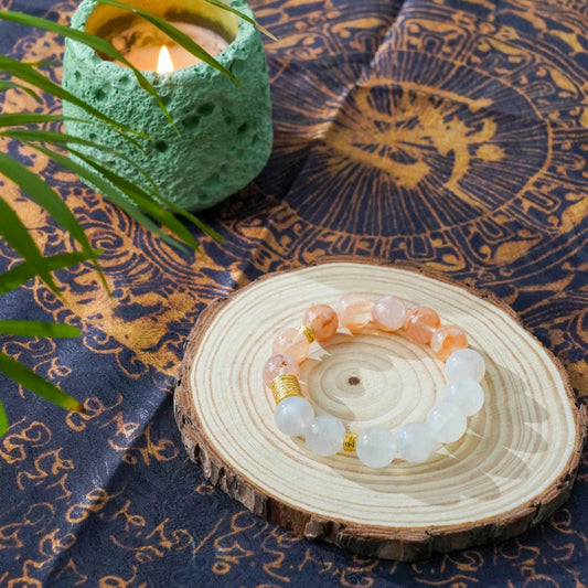 Fanta Quartz & Moonstone Bracelet with Charm Set - Creativity, Intuition & Luck