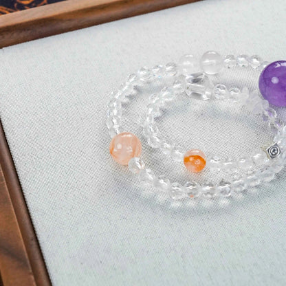 Lavender Amethyst Clear Quartz Fanta Rose Quartz Smiley Charm Bracelet - Joy, Calm & Love