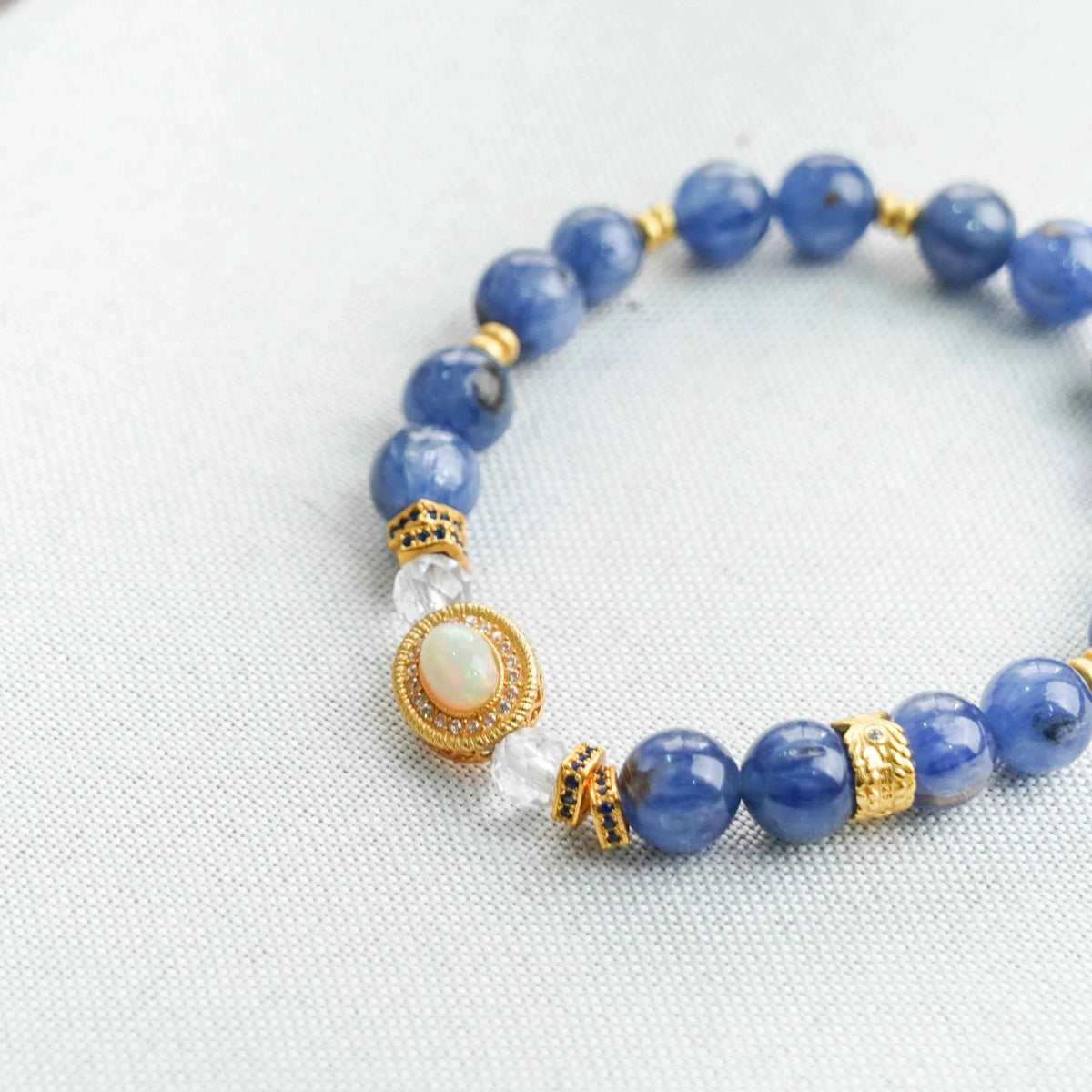 Kyanite Theme Bracelet with Opal & Clear Quartz Gold Plated - Creativity, Communication & Amplification