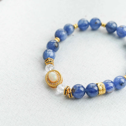 Kyanite Theme Bracelet with Opal & Clear Quartz Gold Plated - Creativity, Communication & Amplification