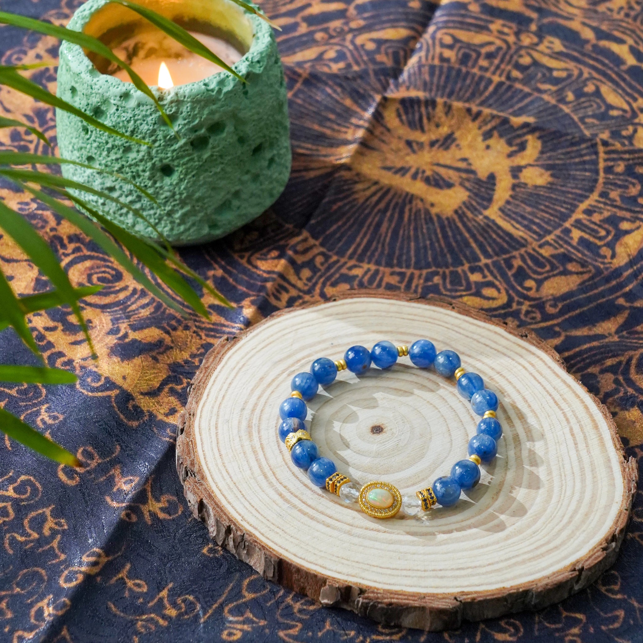 Kyanite Theme Bracelet with Opal & Clear Quartz Gold Plated - Creativity, Communication & Amplification