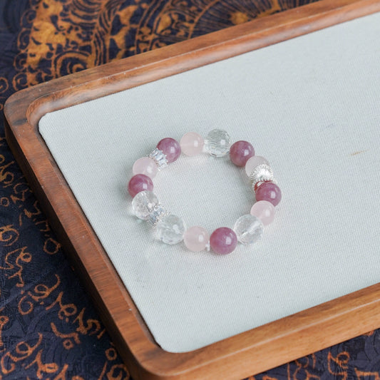 Lavender Rose Quartz Energy Bracelet with Skirt Charm