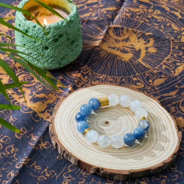 Kyanite & Moonstone Bracelet with Lucky Charms - Communication, Intuition & Protection