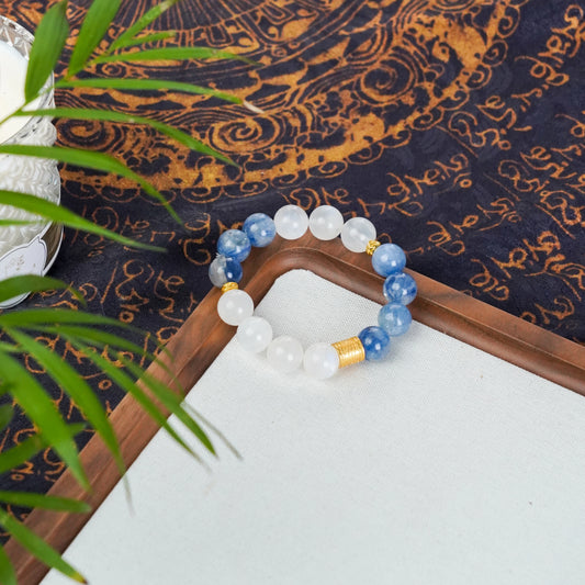 Kyanite & Moonstone Bracelet with Lucky Charms - Communication, Intuition & Protection