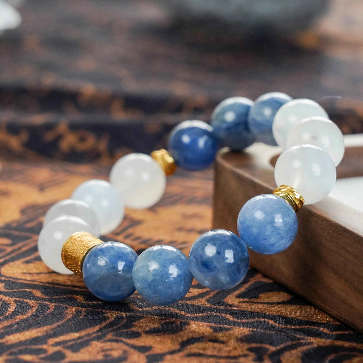 Kyanite & Moonstone Bracelet with Lucky Charms - Communication, Intuition & Protection
