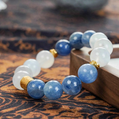 Kyanite & Moonstone Bracelet with Lucky Charms - Communication, Intuition & Protection