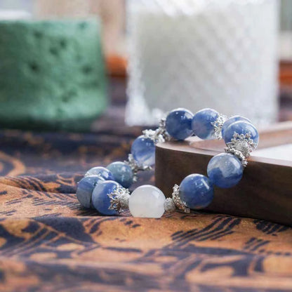 Kyanite & Moonstone Bracelet with 925 Sterling Silver - Psychic Awareness & Intuition