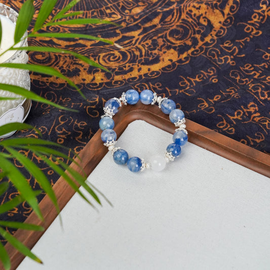 Kyanite & Moonstone Bracelet with 925 Sterling Silver - Psychic Awareness & Intuition