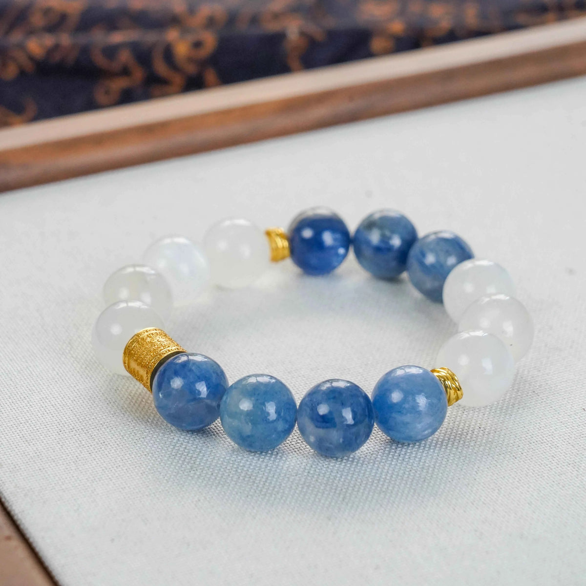 Kyanite & Moonstone Bracelet with Lucky Charms - Communication, Intuition & Protection