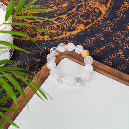 Rose Quartz Theme Bracelet with Fanta Quartz & Lavender Amethyst - Love, Joy & Intuition