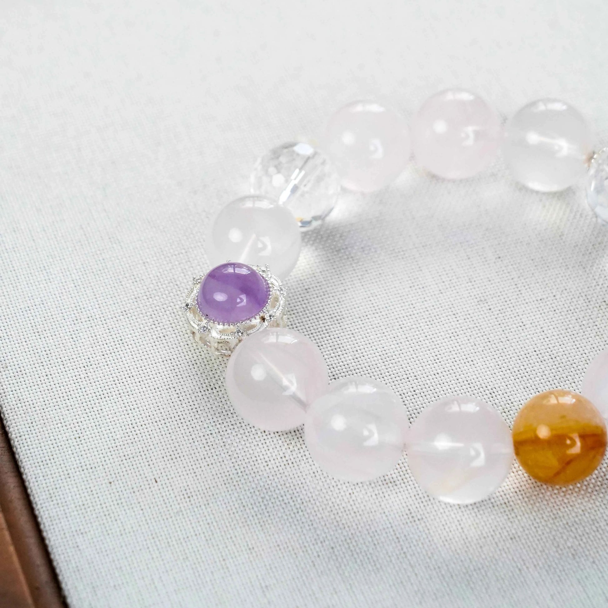 Rose Quartz Theme Bracelet with Fanta Quartz & Lavender Amethyst - Love, Joy & Intuition