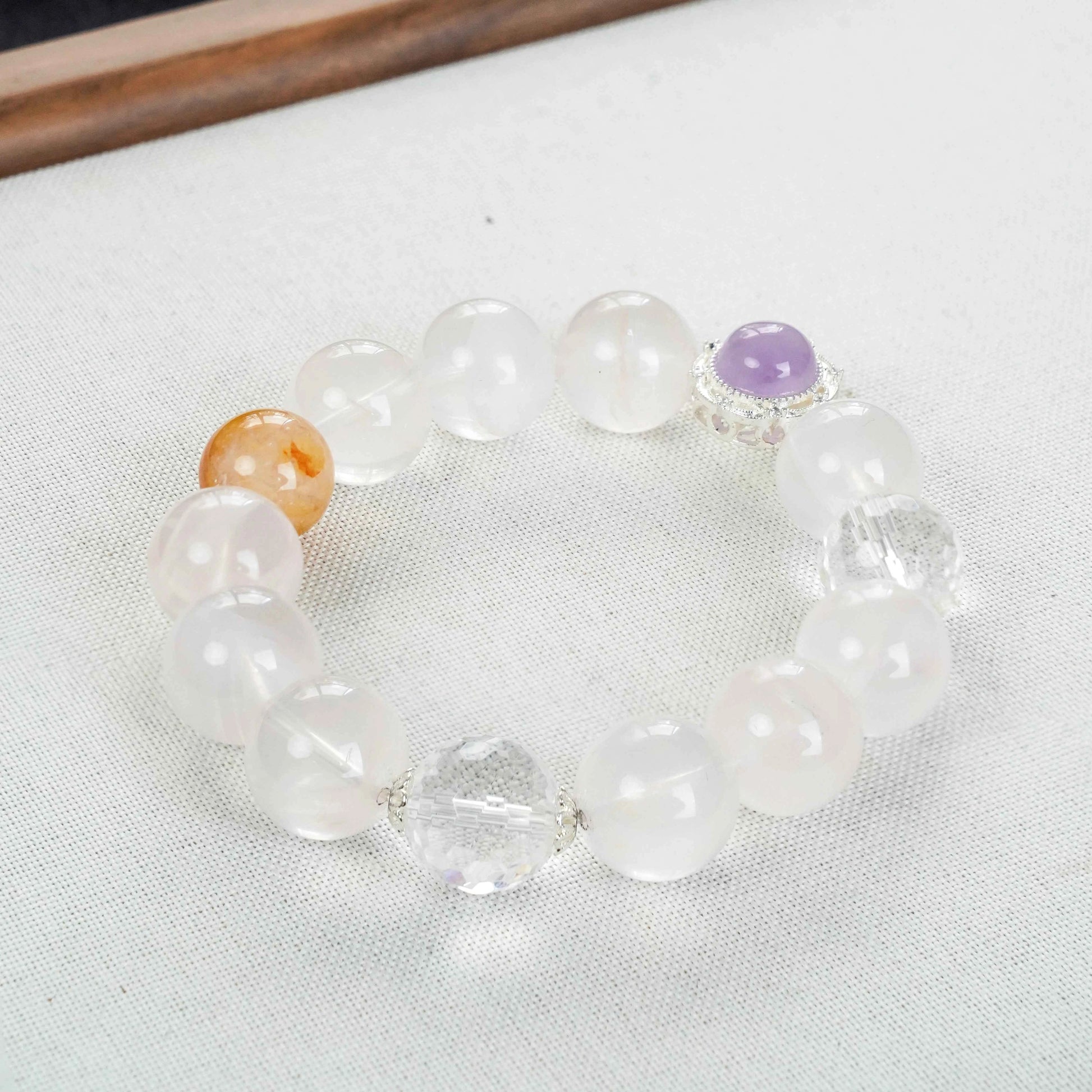 Rose Quartz Theme Bracelet with Fanta Quartz & Lavender Amethyst - Love, Joy & Intuition