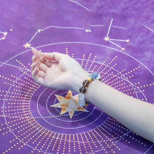 Kyanite Smoky Quartz Fanta Bracelet with Blue Zircon - Protection, Communication & Luck