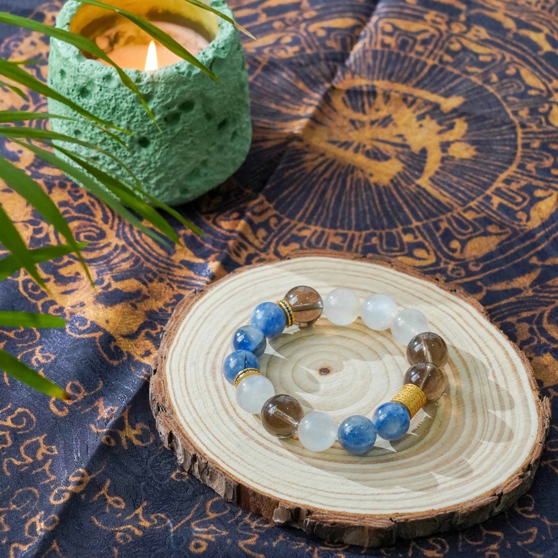 Kyanite Smoky Quartz Fanta Bracelet with Blue Zircon - Protection, Communication & Luck