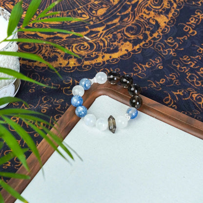 Smoky Quartz Kyanite Moonstone Double Terminated & Sterling Silver - Full Energy Protection & Intuition
