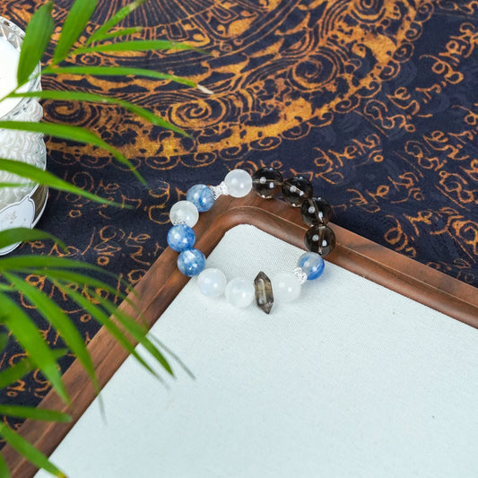 Smoky Quartz Kyanite Moonstone Double Terminated & Sterling Silver - Full Energy Protection & Intuition