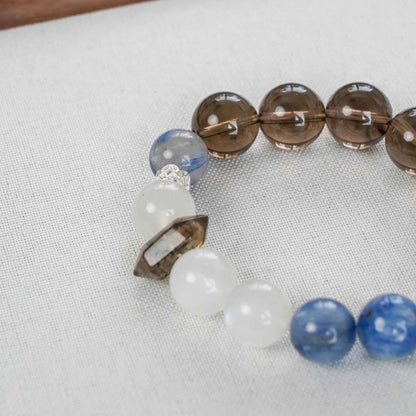 Smoky Quartz Kyanite Moonstone Double Terminated & Sterling Silver - Full Energy Protection & Intuition