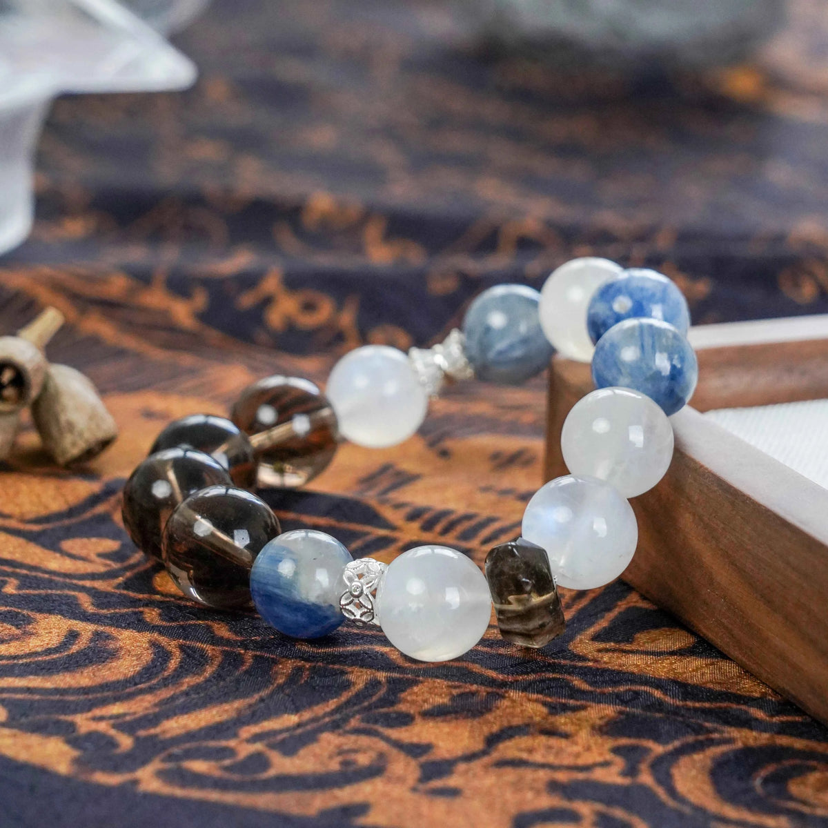Smoky Quartz Kyanite Moonstone Double Terminated & Sterling Silver - Full Energy Protection & Intuition