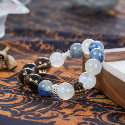 Smoky Quartz Kyanite Moonstone Double Terminated & Sterling Silver - Full Energy Protection & Intuition