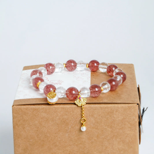 Strawberry Quartz & Clear Quartz Energy Bracelet