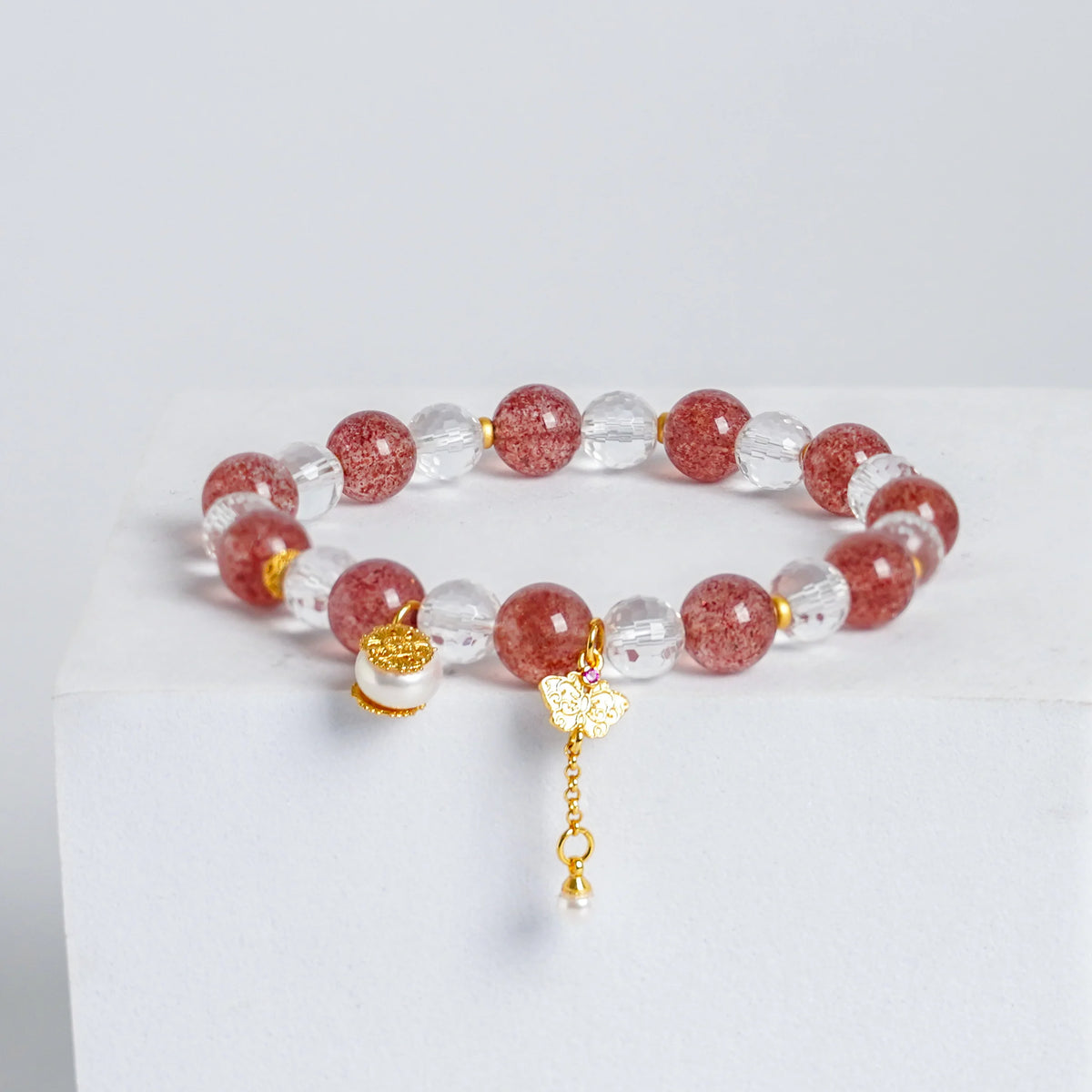 Strawberry Quartz & Clear Quartz Bracelet by Luananio – product detail 4