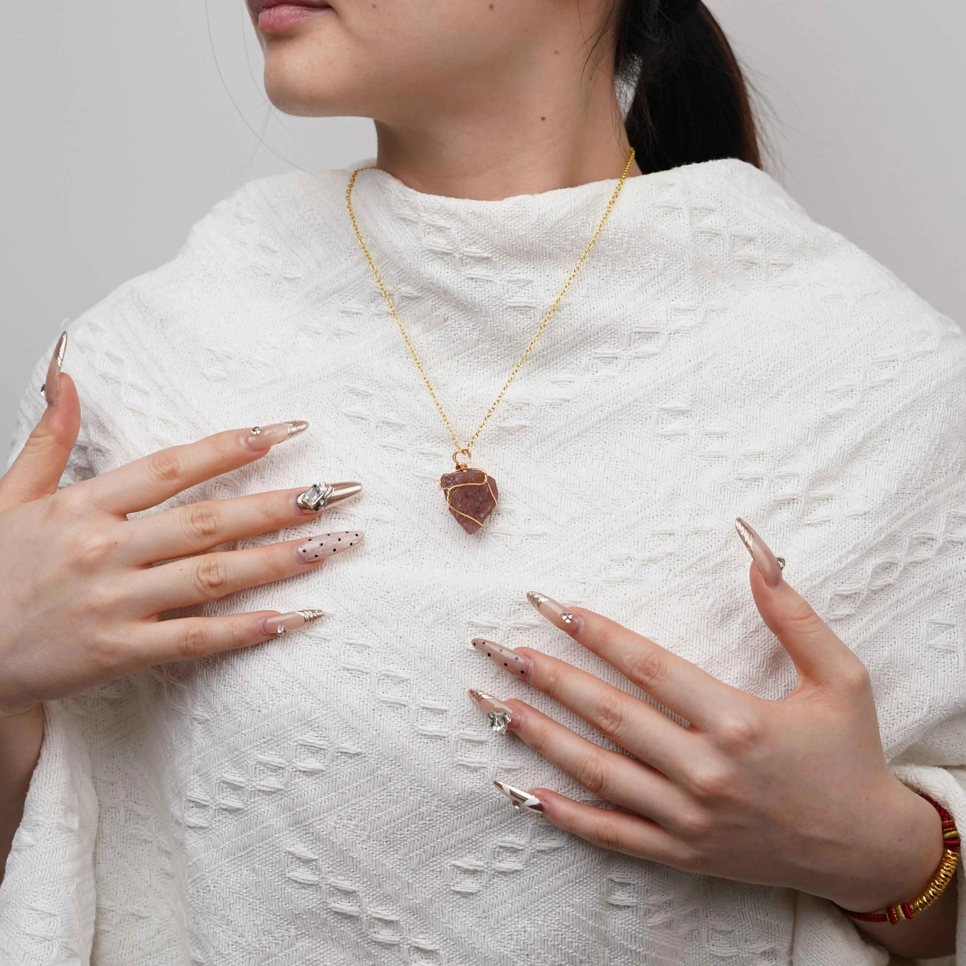 Strawberry Quartz | Tiger Eye | Red Jasper Necklace | Warmth | Vision | Vitality
