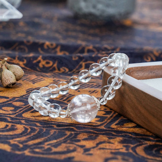 Handmade Clear Quartz & Rose Quartz Crystal Energy Bracelet with Sterling Silver Snowflake Charm
