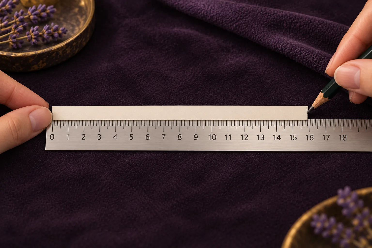 A marked paper strip laid flat against a ruler to read the wrist measurement